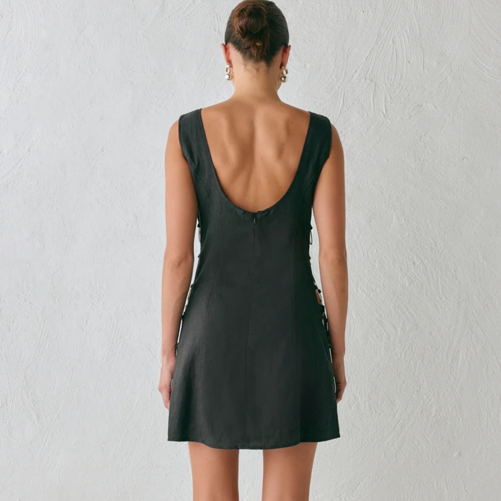 Black Mini Dress with Side Ring Detail - Women's Dress - Picture 4 of 4